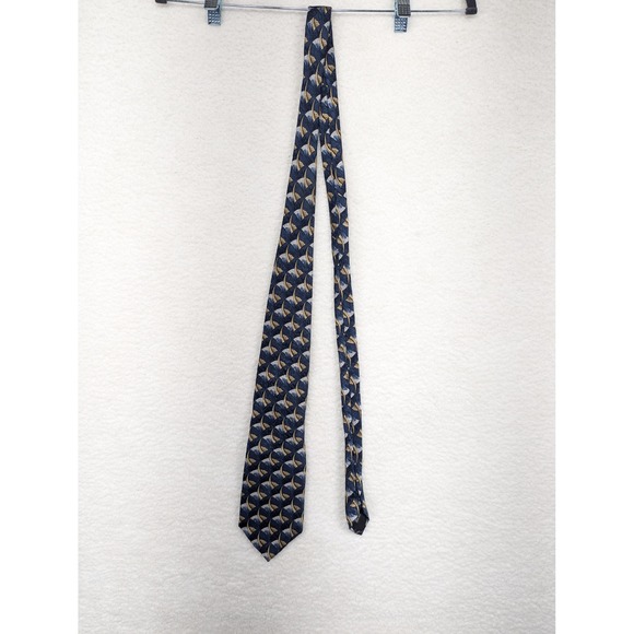 Van Heusen Men's Necktie Blue Gold Fan Pattern Business Casual 61" - Picture 4 of 5